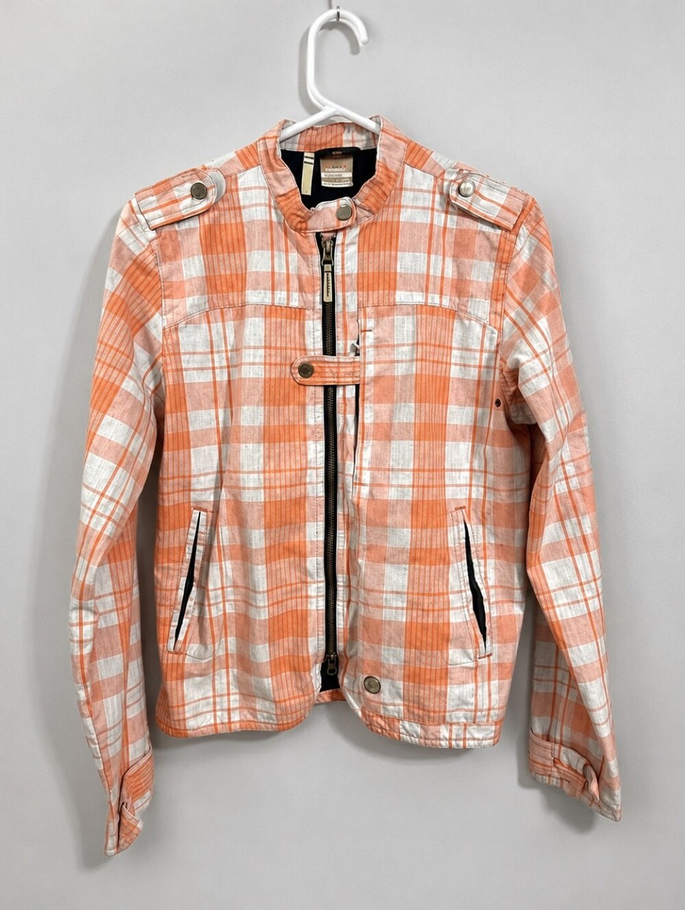 Merrell Orange and White Plaid Zip Jacket